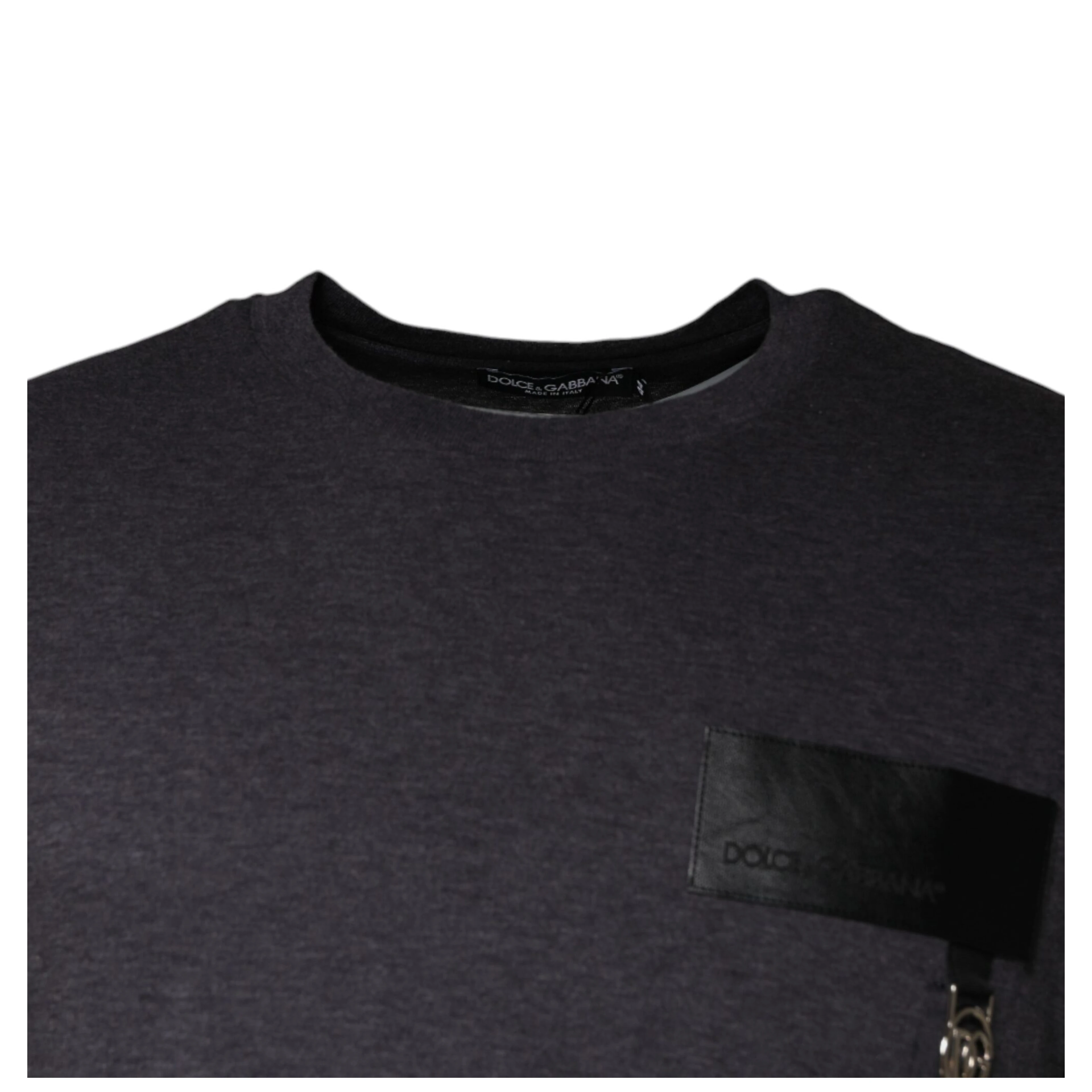 Gray Logo Patch Cotton Crew Neck T-shirt