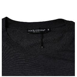 Gray Logo Patch Cotton Crew Neck T-shirt