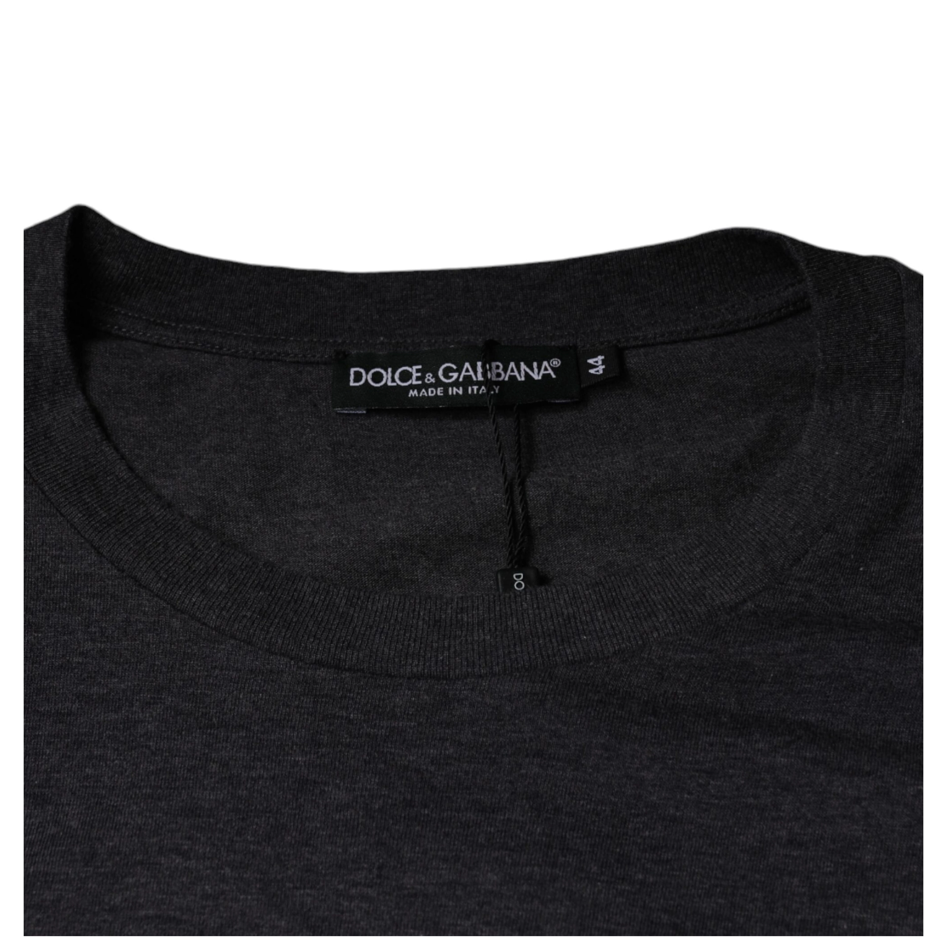 Gray Logo Patch Cotton Crew Neck T-shirt