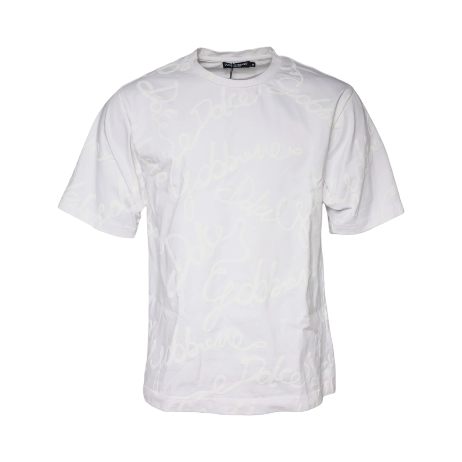 White Logo Print Cotton Crew Neck T-shirt