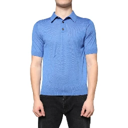 Blue Cashmere Short Sleeves Men Polo T-shirt