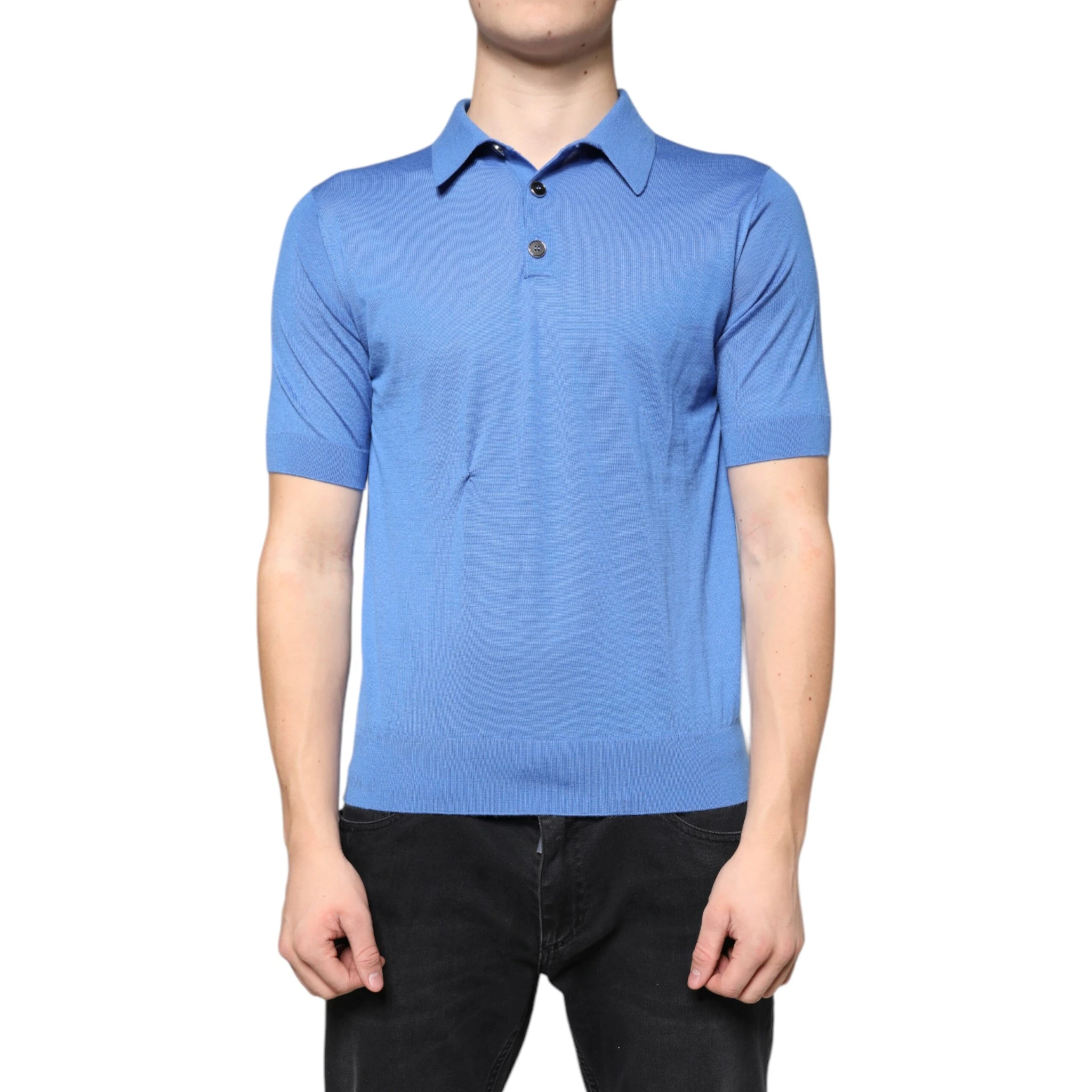 Blue Cashmere Short Sleeves Men Polo T-shirt
