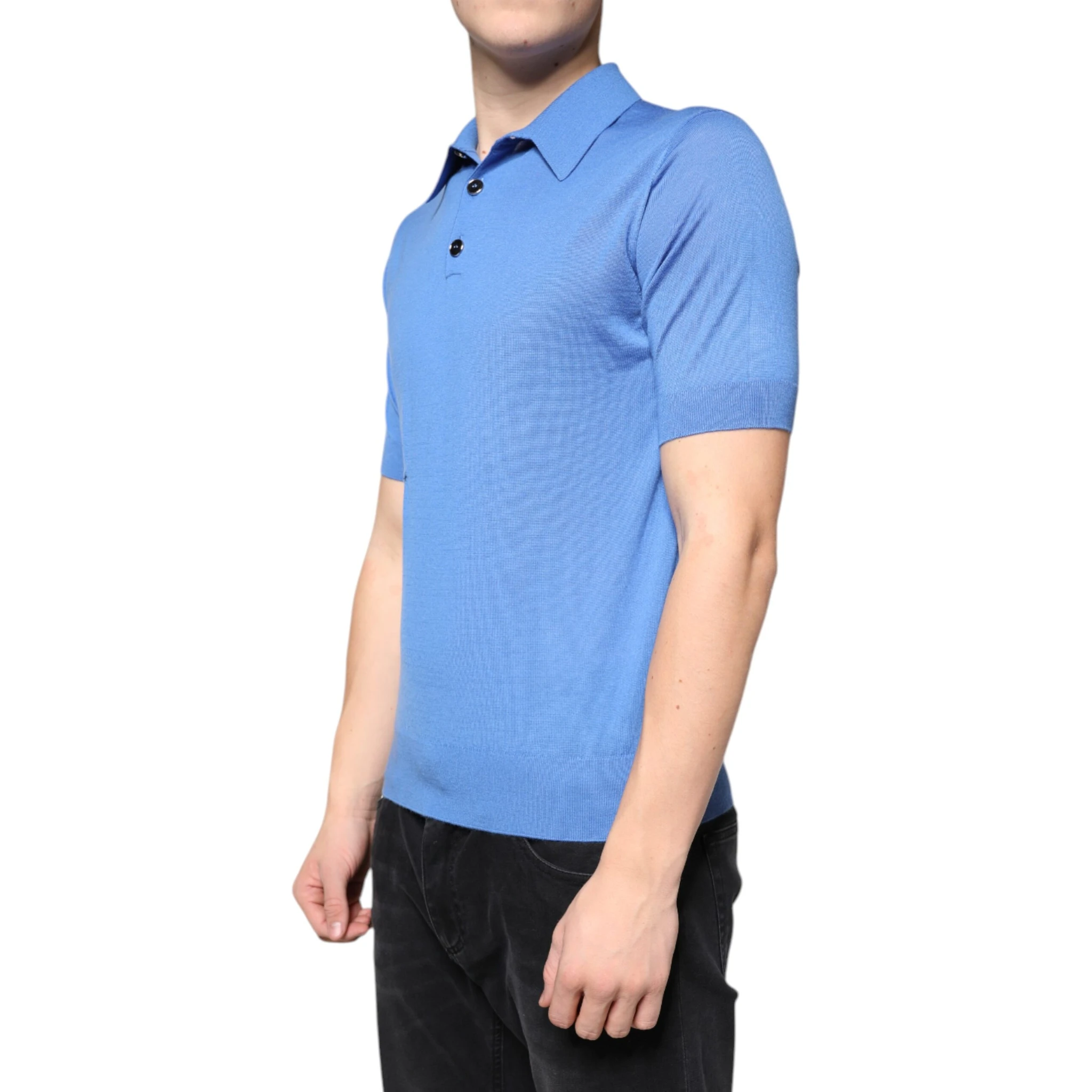 Blue Cashmere Short Sleeves Men Polo T-shirt