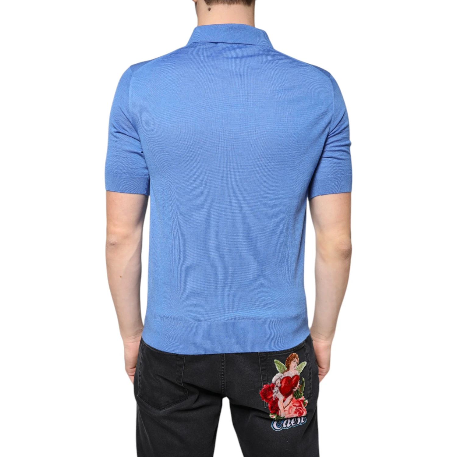 Blue Cashmere Short Sleeves Men Polo T-shirt