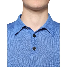 Blue Cashmere Short Sleeves Men Polo T-shirt