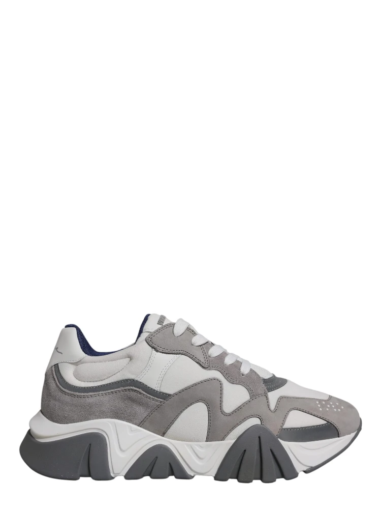 Grey Leather Neoprene Chunky Low Top Squalo Sneakers Shoes