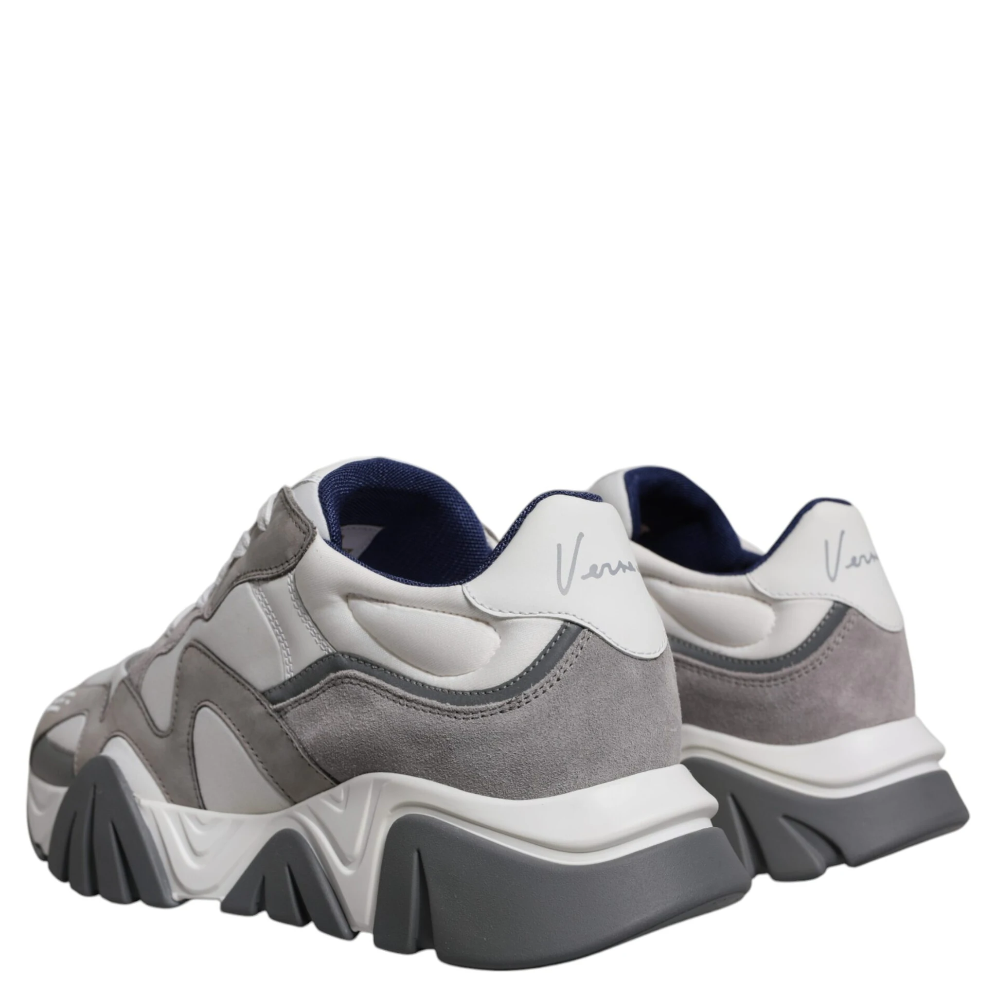 Grey Leather Neoprene Chunky Low Top Squalo Sneakers Shoes