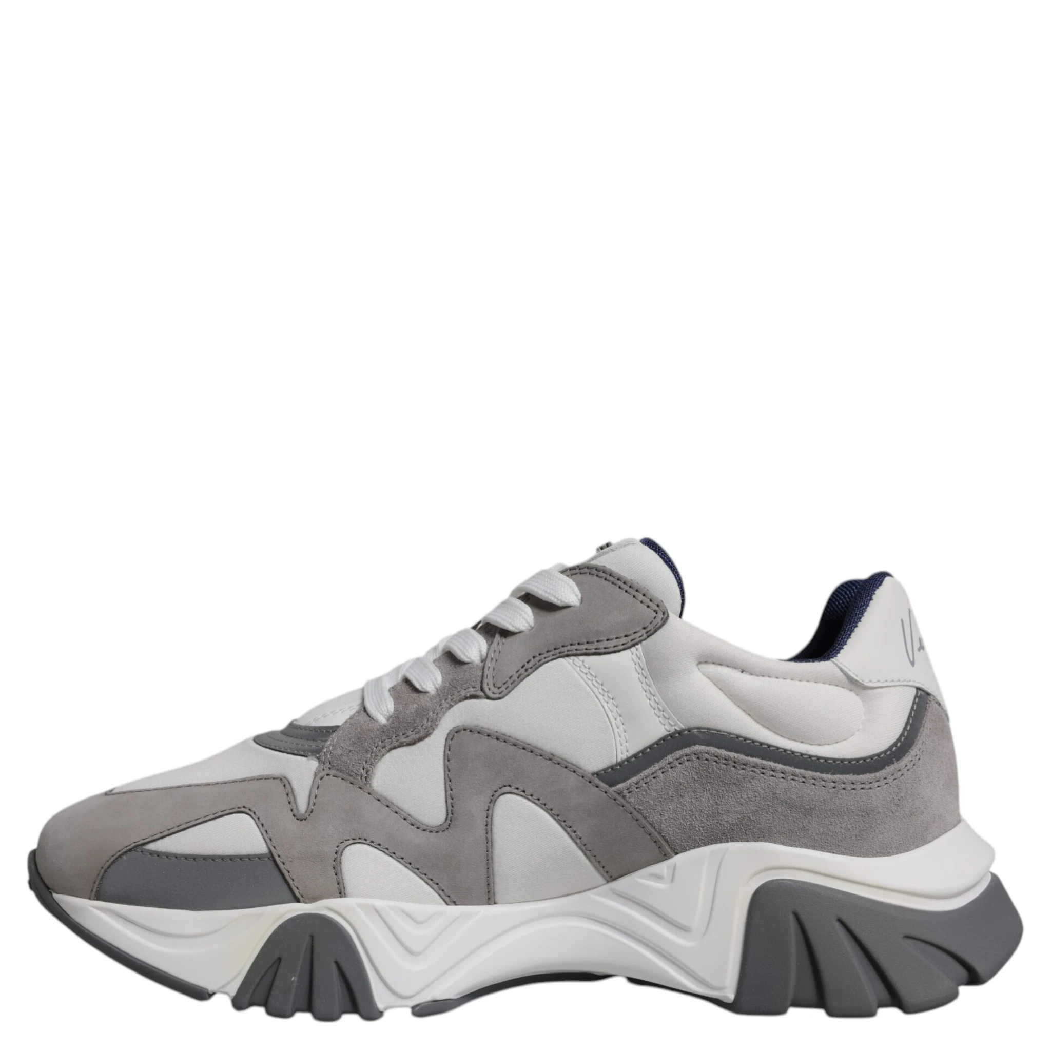 Grey Leather Neoprene Chunky Low Top Squalo Sneakers Shoes