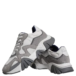 Grey Leather Neoprene Chunky Low Top Squalo Sneakers Shoes