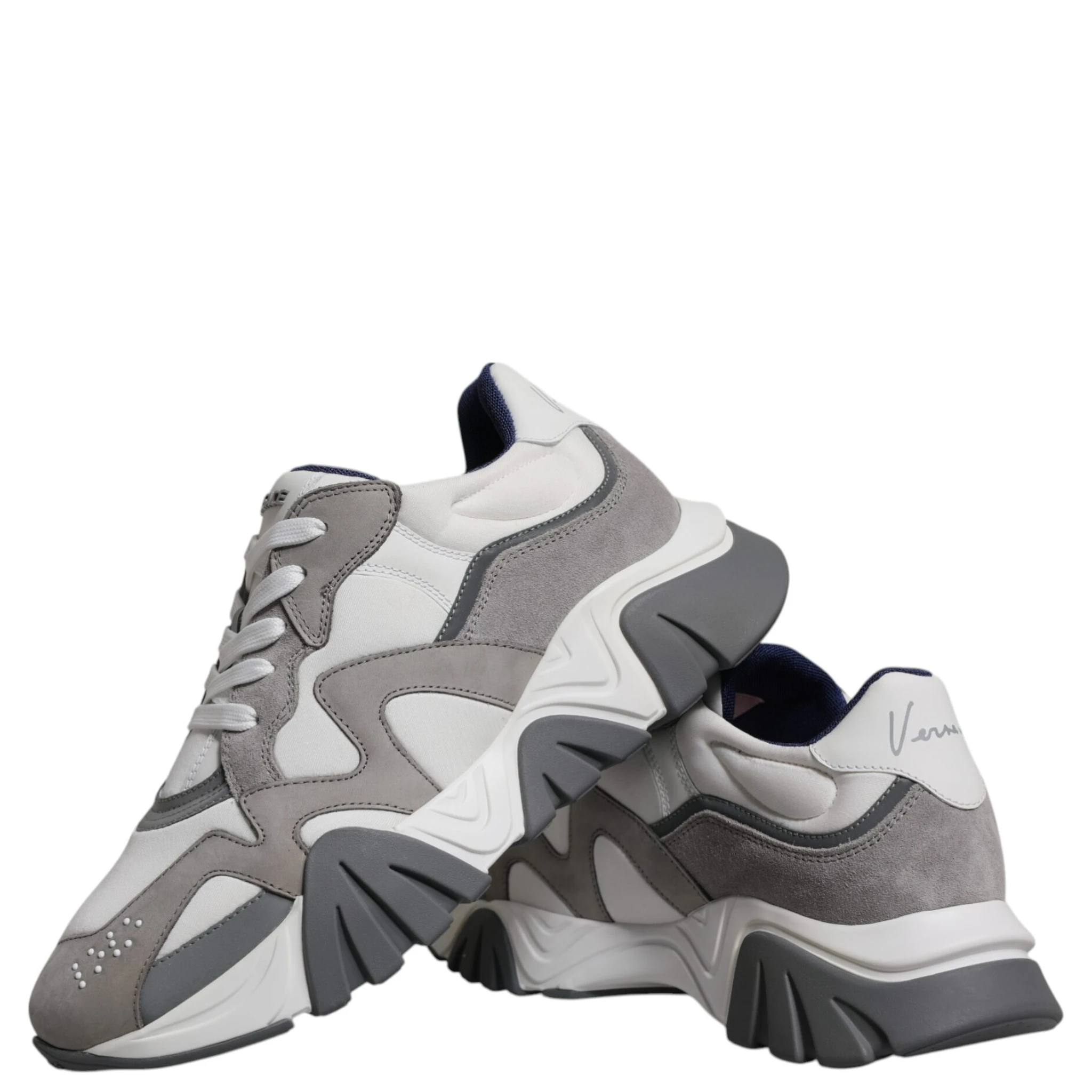 Grey Leather Neoprene Chunky Low Top Squalo Sneakers Shoes