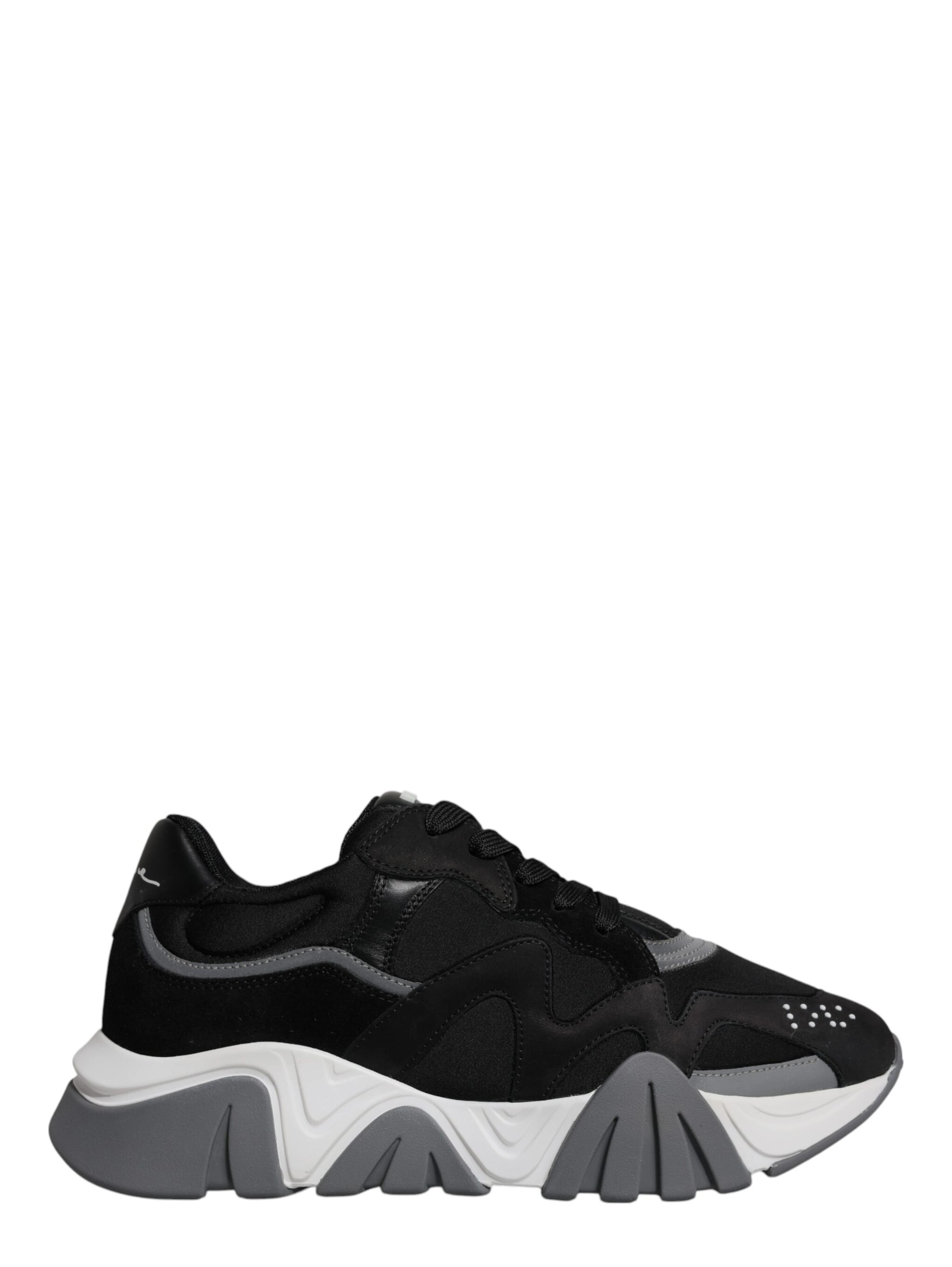 Black Leather Neoprene Chunky Low Top Sneakers Squalo Shoes