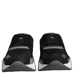 Black Leather Neoprene Chunky Low Top Sneakers Squalo Shoes
