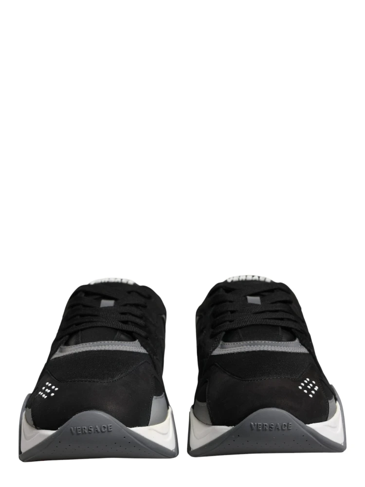 Black Leather Neoprene Chunky Low Top Sneakers Squalo Shoes alternative