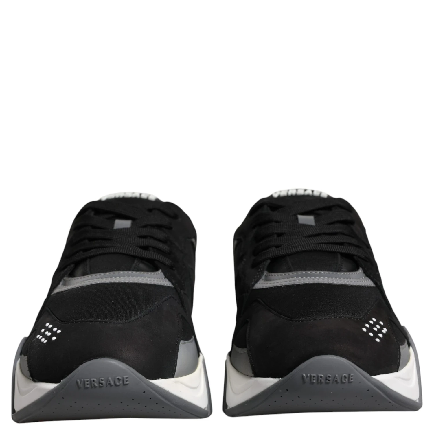Black Leather Neoprene Chunky Low Top Sneakers Squalo Shoes