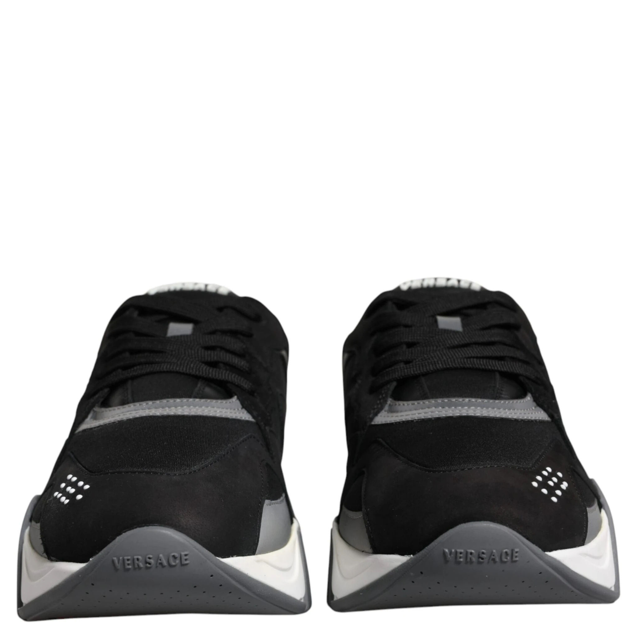 Black Leather Neoprene Chunky Low Top Sneakers Squalo Shoes
