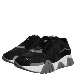 Black Leather Neoprene Chunky Low Top Sneakers Squalo Shoes