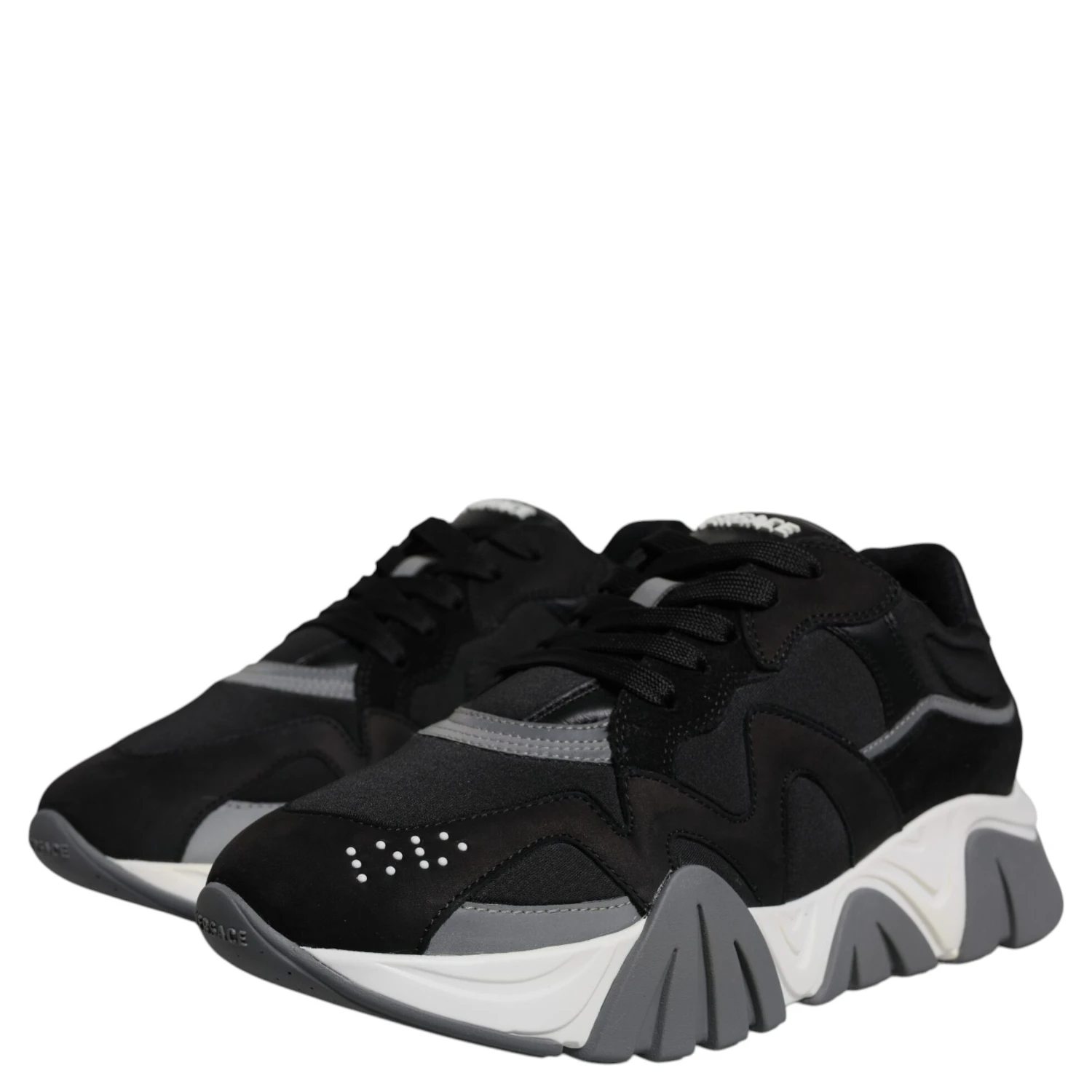 Black Leather Neoprene Chunky Low Top Sneakers Squalo Shoes
