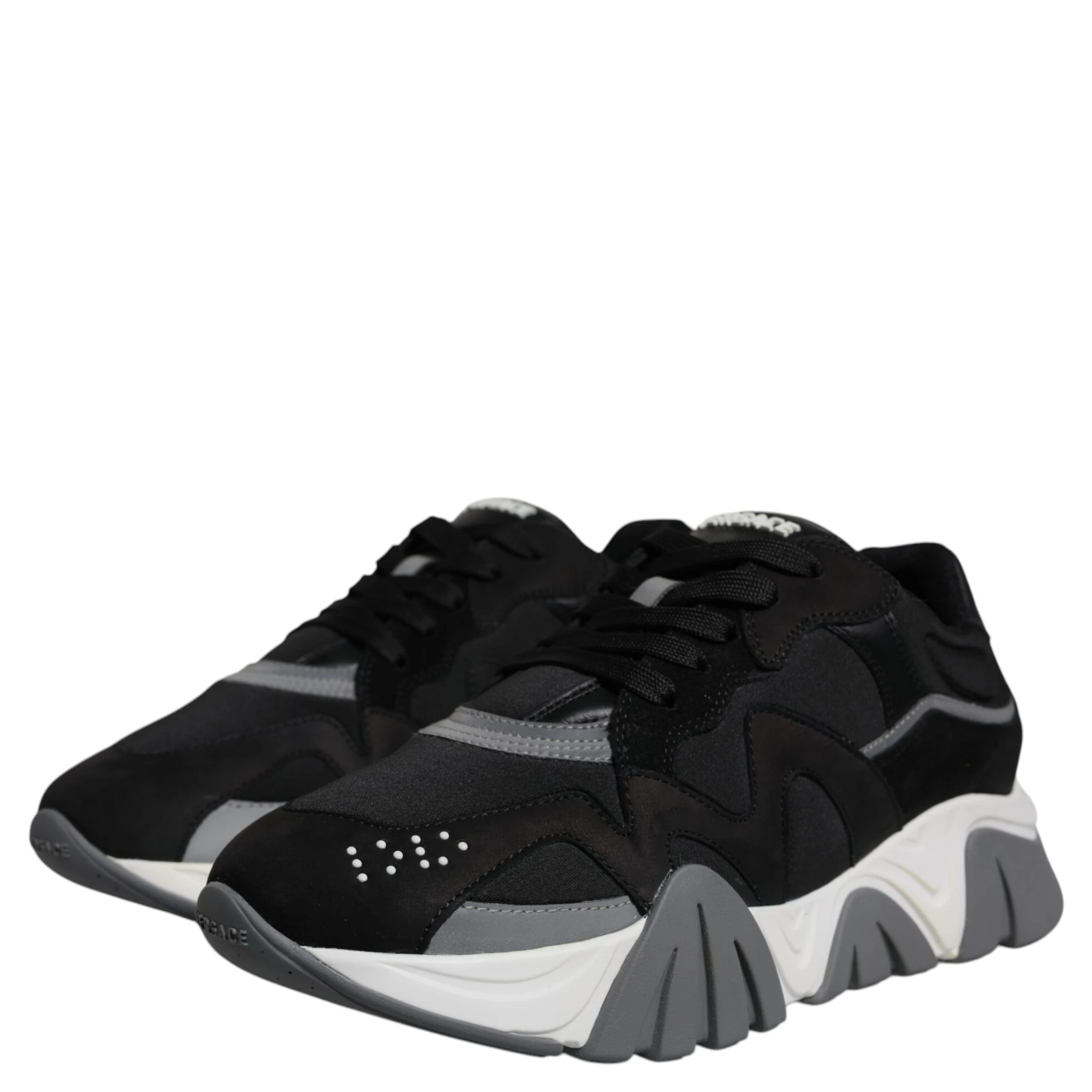 Black Leather Neoprene Chunky Low Top Sneakers Squalo Shoes