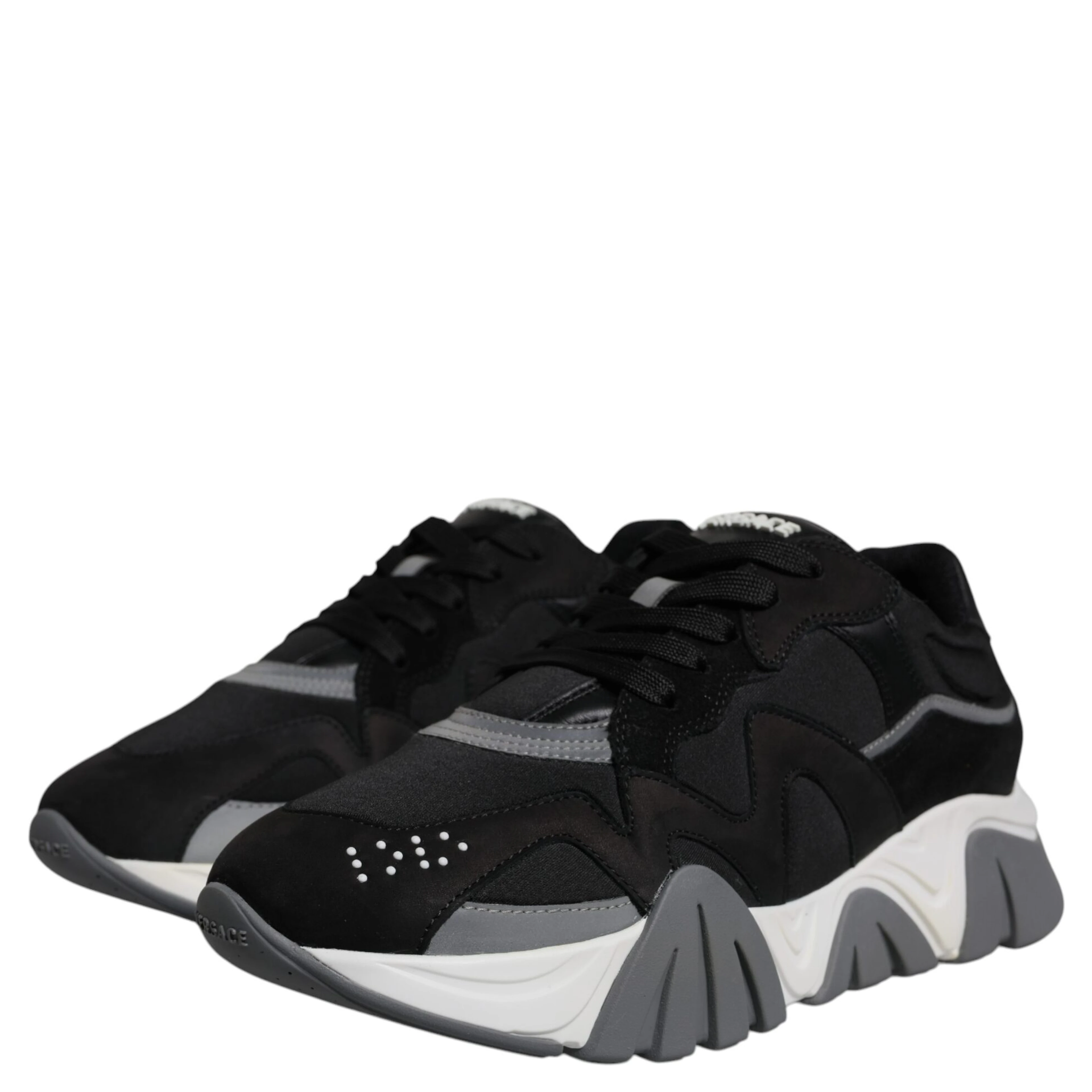 Black Leather Neoprene Chunky Low Top Sneakers Squalo Shoes