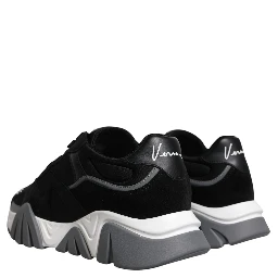 Black Leather Neoprene Chunky Low Top Sneakers Squalo Shoes