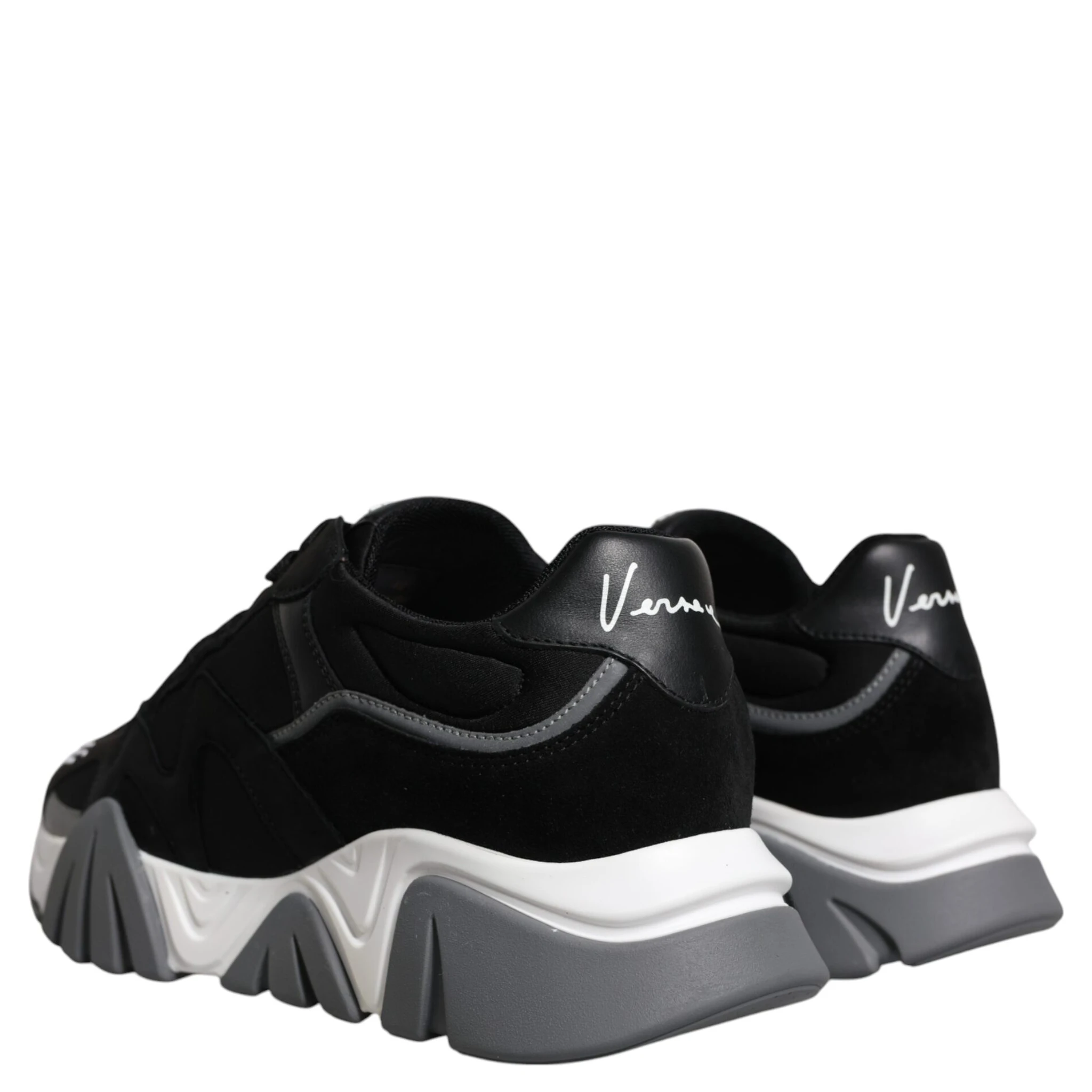 Black Leather Neoprene Chunky Low Top Sneakers Squalo Shoes