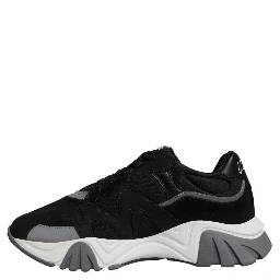 Black Leather Neoprene Chunky Low Top Sneakers Squalo Shoes