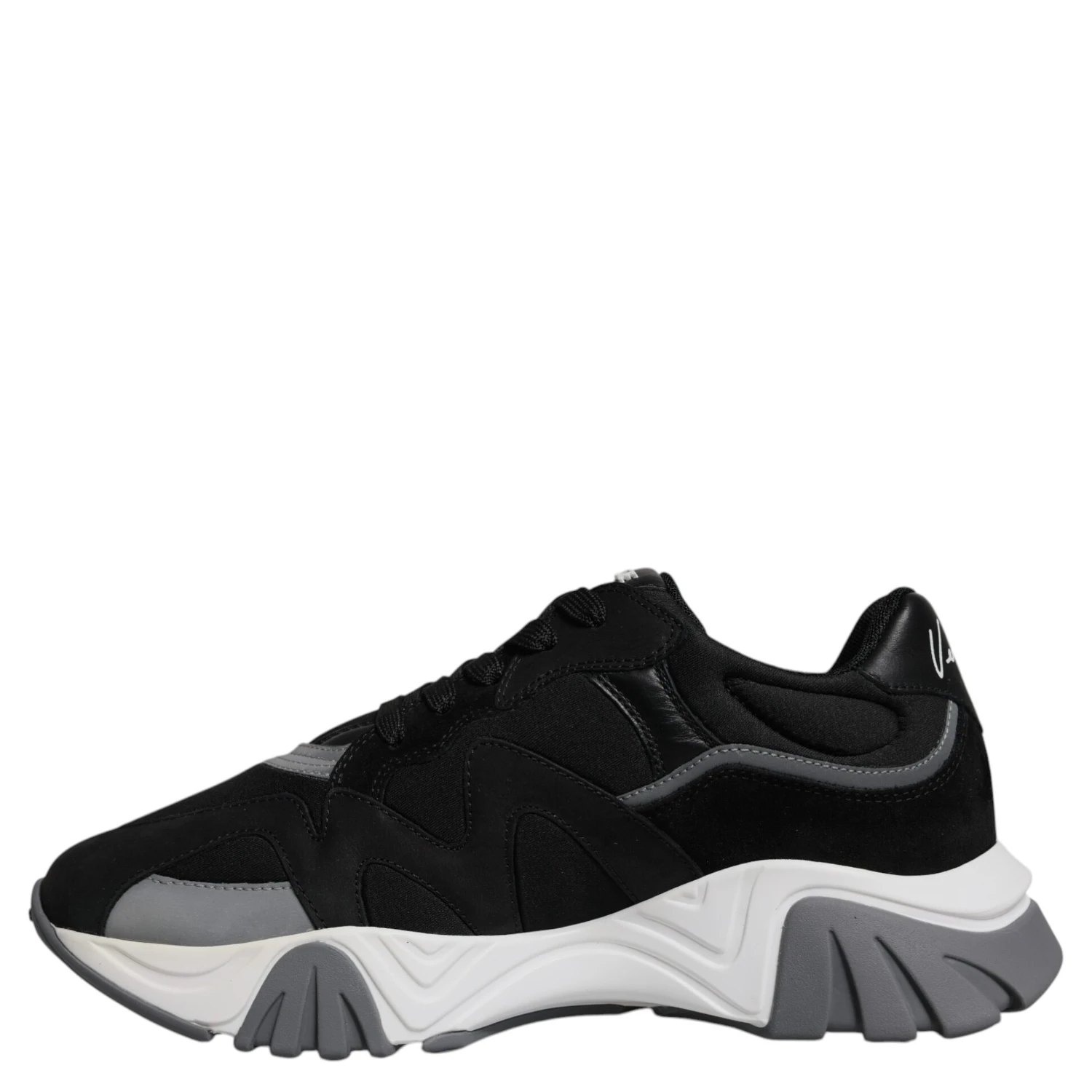 Black Leather Neoprene Chunky Low Top Sneakers Squalo Shoes