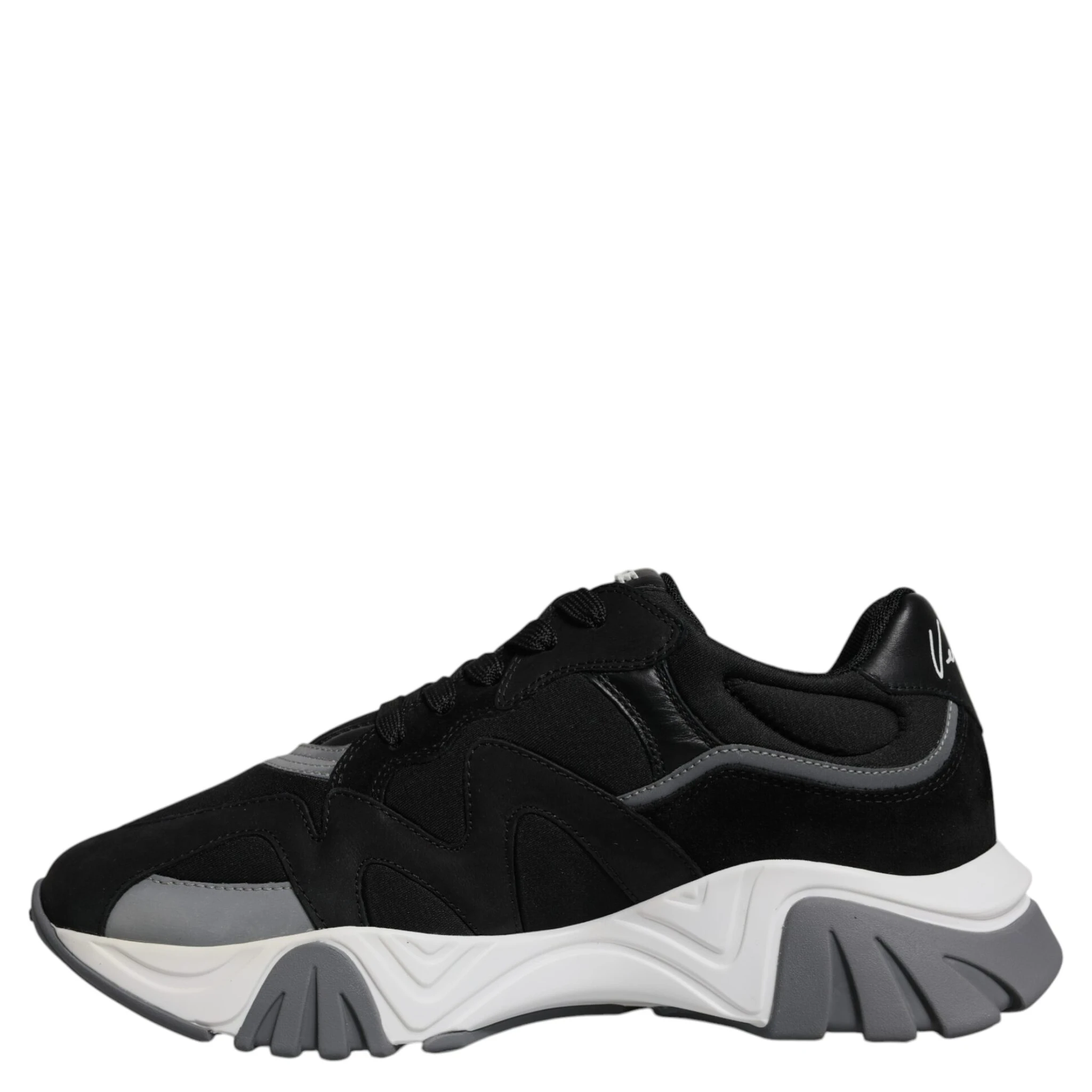 Black Leather Neoprene Chunky Low Top Sneakers Squalo Shoes