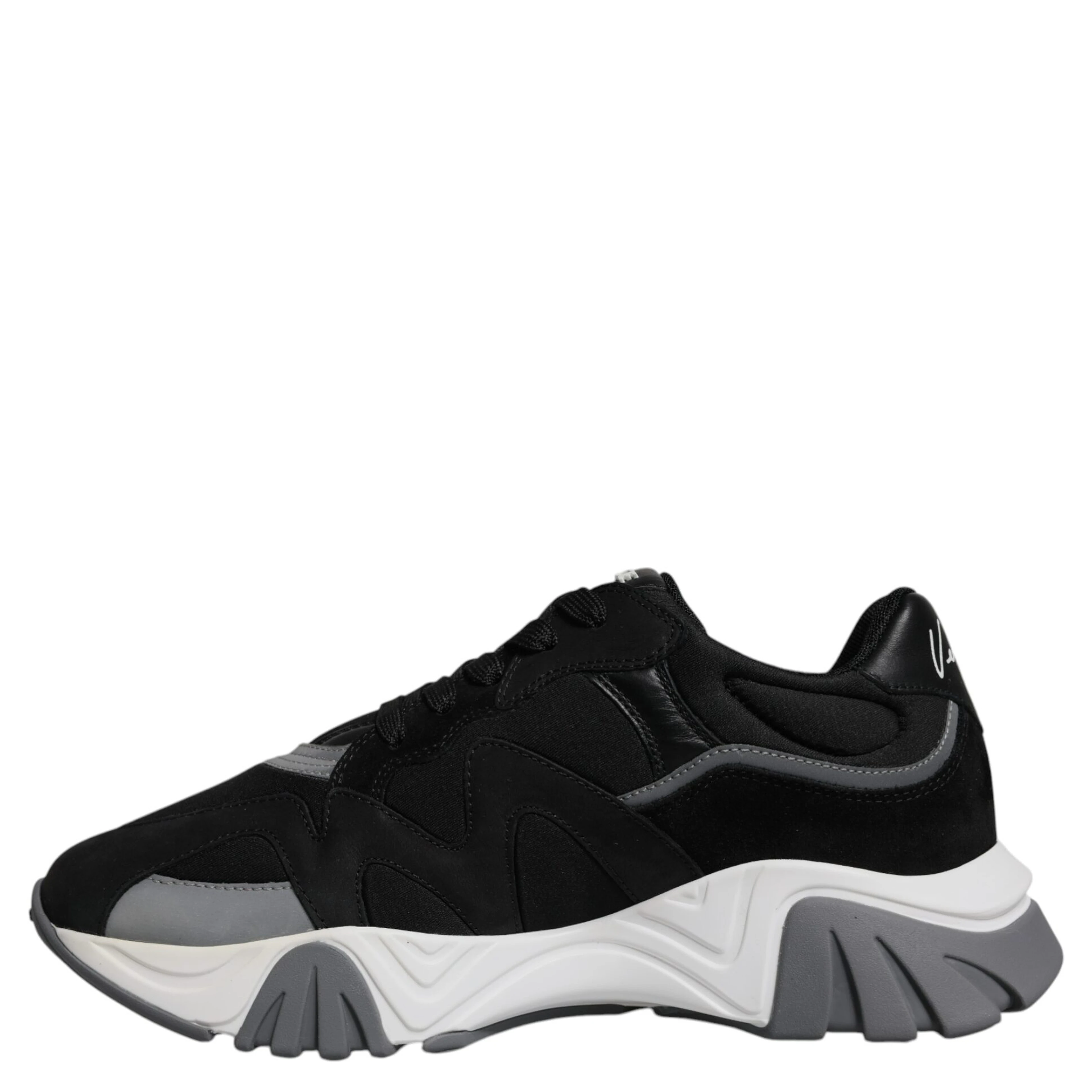 Black Leather Neoprene Chunky Low Top Sneakers Squalo Shoes