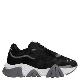 Black Leather Neoprene Chunky Low Top Sneakers Squalo Shoes