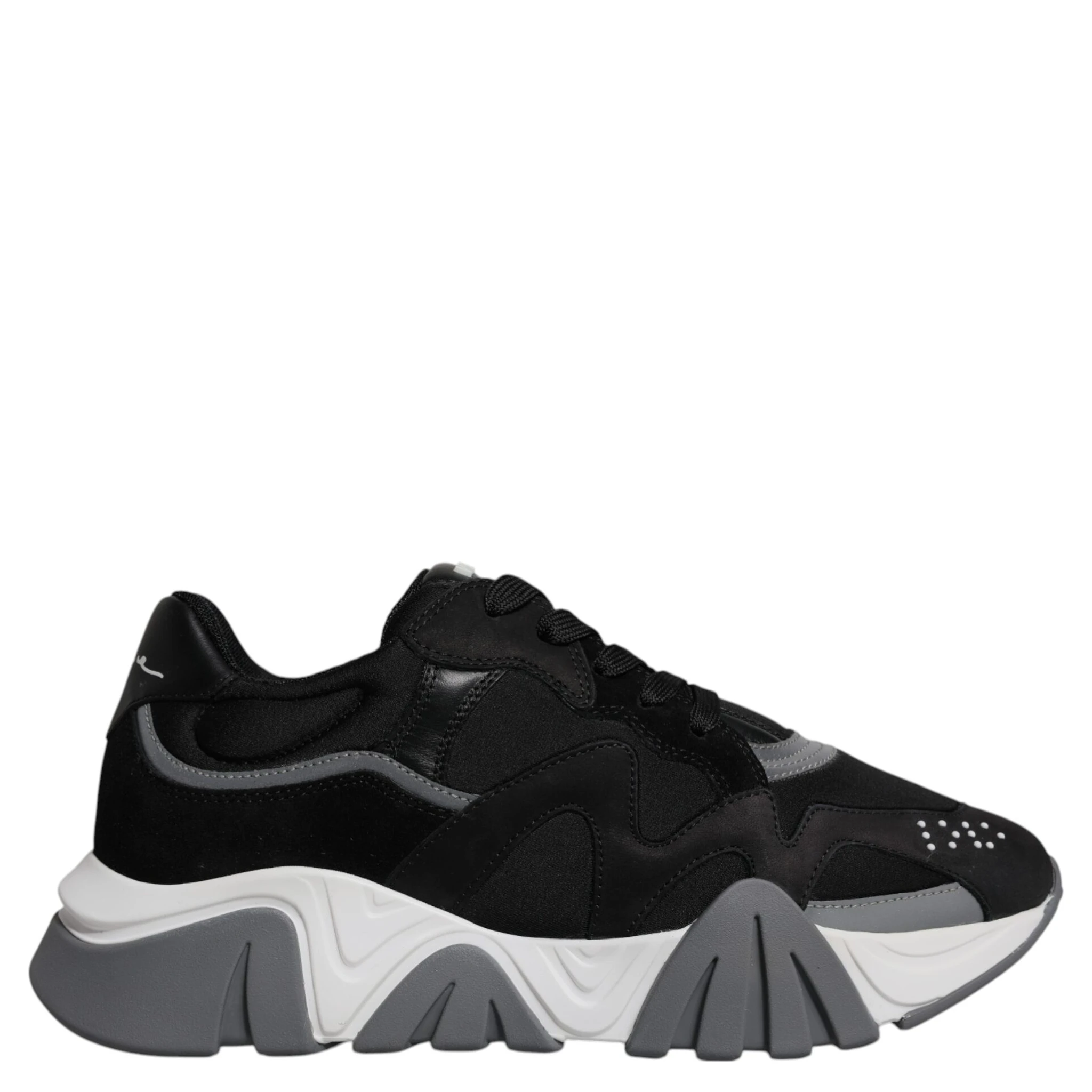 Black Leather Neoprene Chunky Low Top Sneakers Squalo Shoes