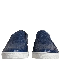 Blue Croc Exotic Leather Men Sneakers Shoes