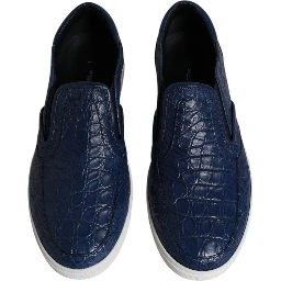 Blue Croc Exotic Leather Men Sneakers Shoes