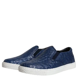 Blue Croc Exotic Leather Men Sneakers Shoes