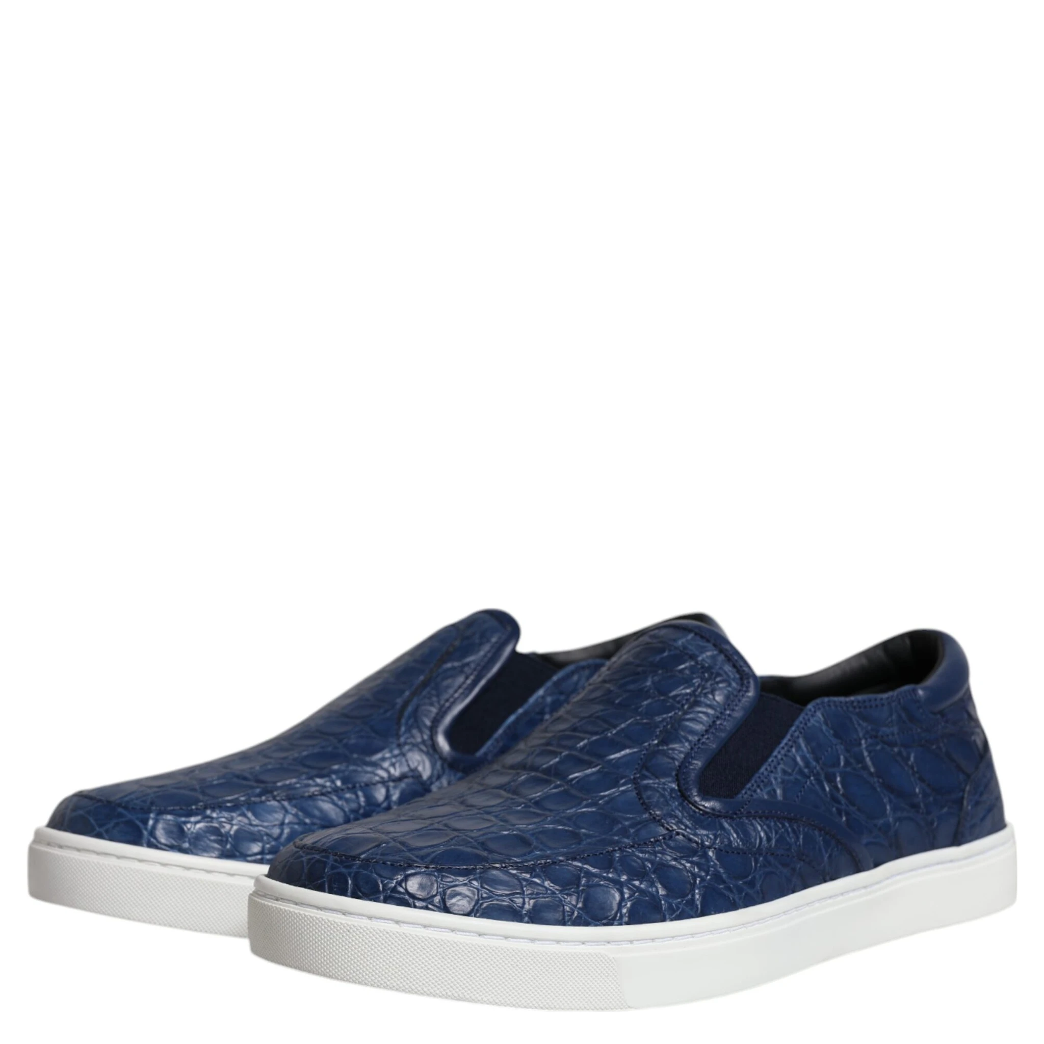 Blue Croc Exotic Leather Men Sneakers Shoes