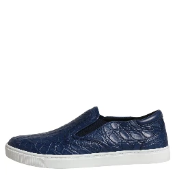 Blue Croc Exotic Leather Men Sneakers Shoes