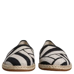 Black White Stripes Slip On Espadrille Shoes