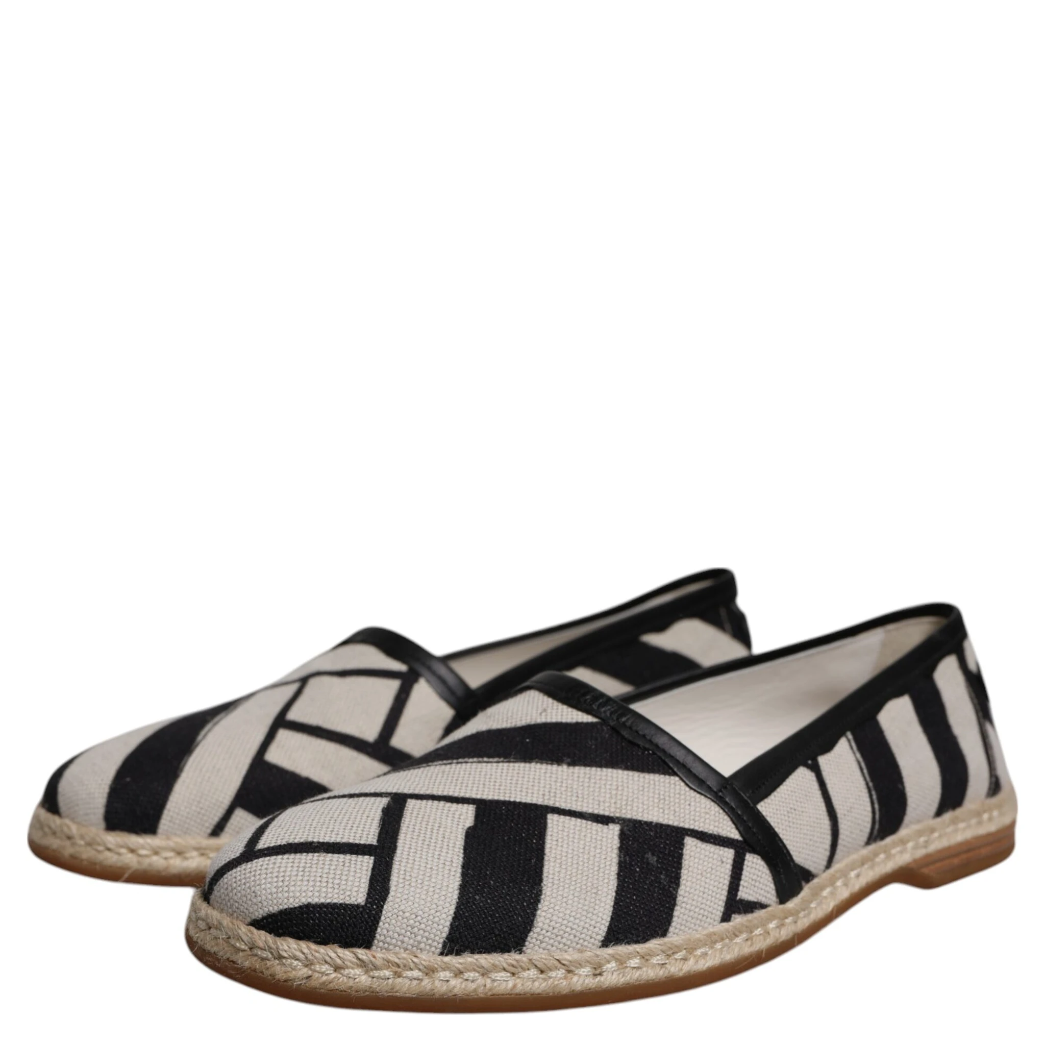 Black White Stripes Slip On Espadrille Shoes