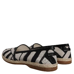Black White Stripes Slip On Espadrille Shoes