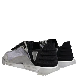 Silver Black Nylon NS1 Low Top Sneakers Shoes