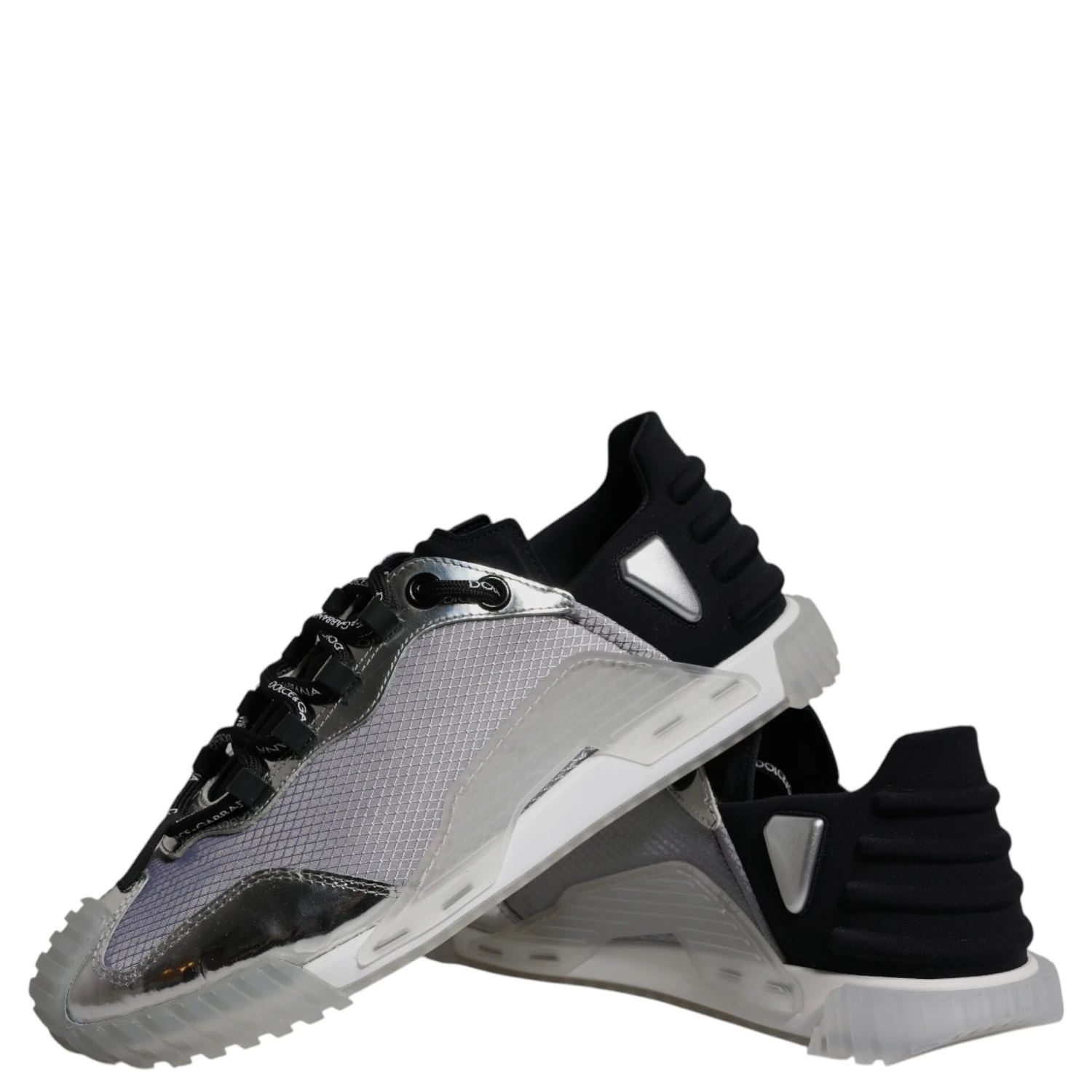 Silver Black Nylon NS1 Low Top Sneakers Shoes