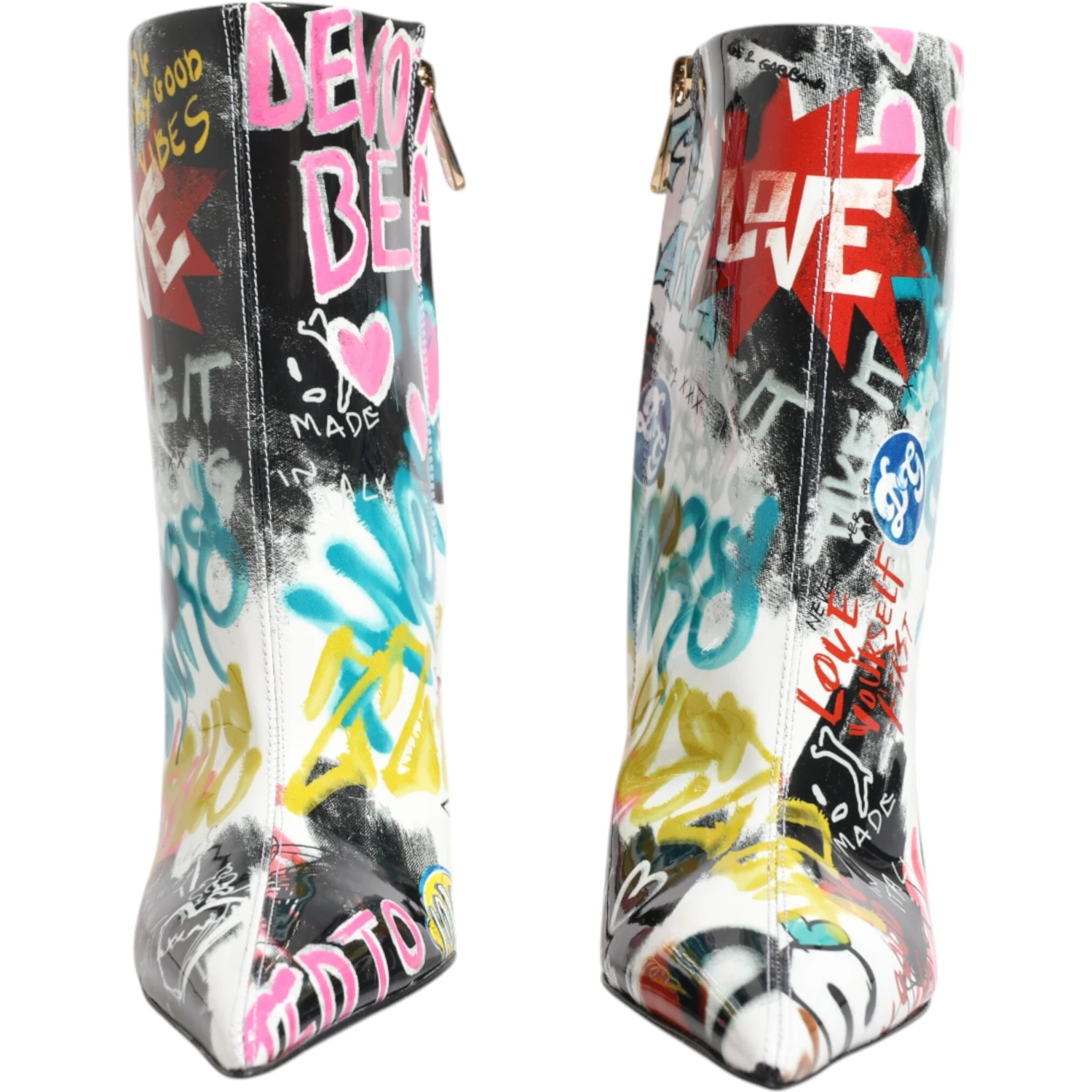 Multicolor Graffiti Keira Mid Calf Boots Shoes