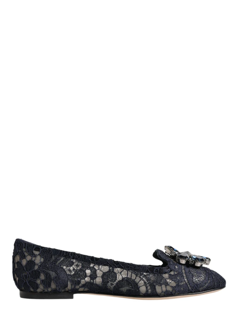 Blue Taormina Lace Crystals Flats Shoes
