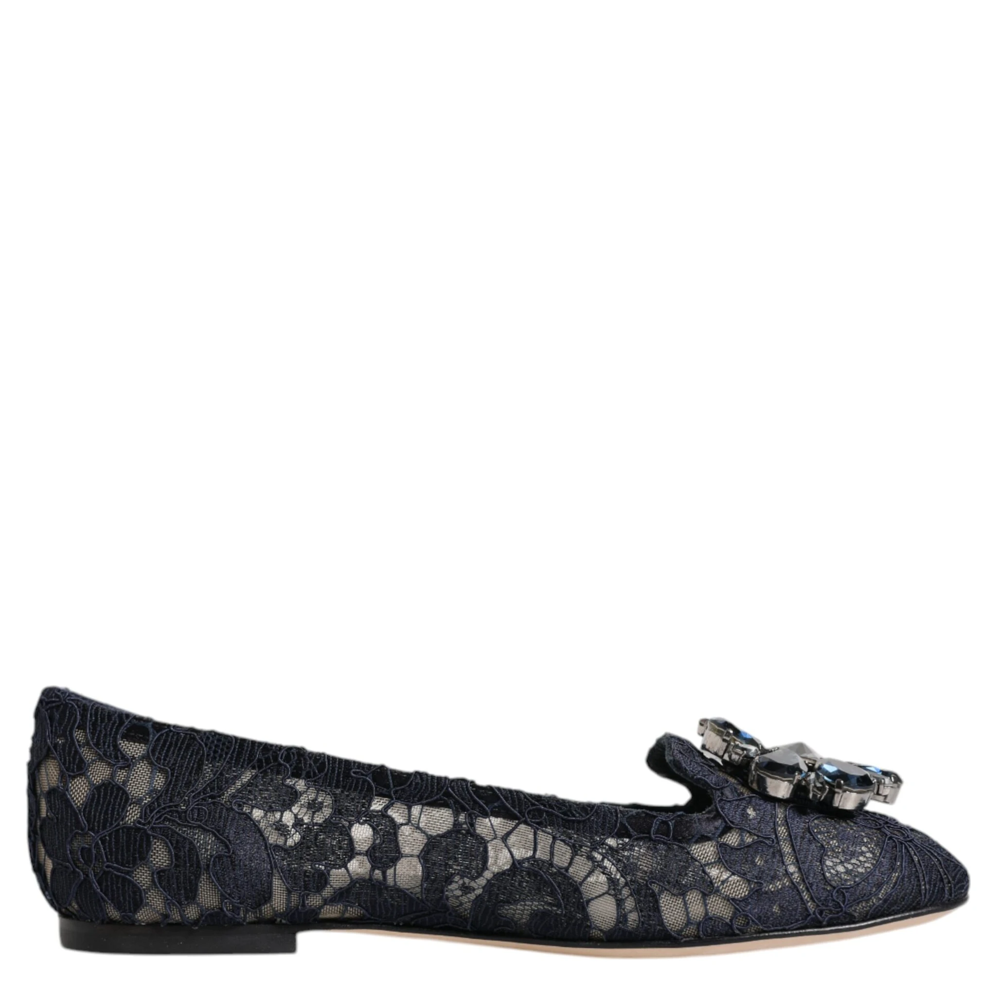Blue Taormina Lace Crystals Flats Shoes