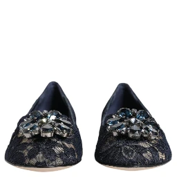 Blue Taormina Lace Crystals Flats Shoes