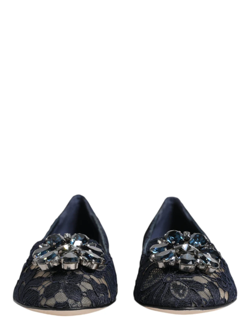 Blue Taormina Lace Crystals Flats Shoes