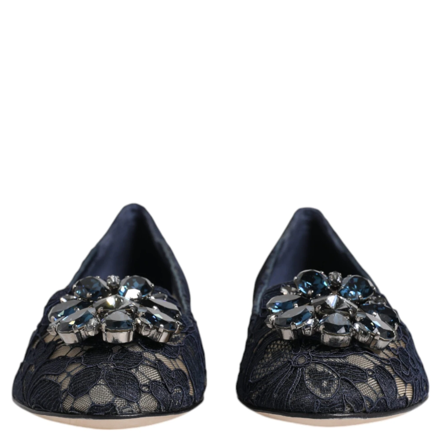 Blue Taormina Lace Crystals Flats Shoes