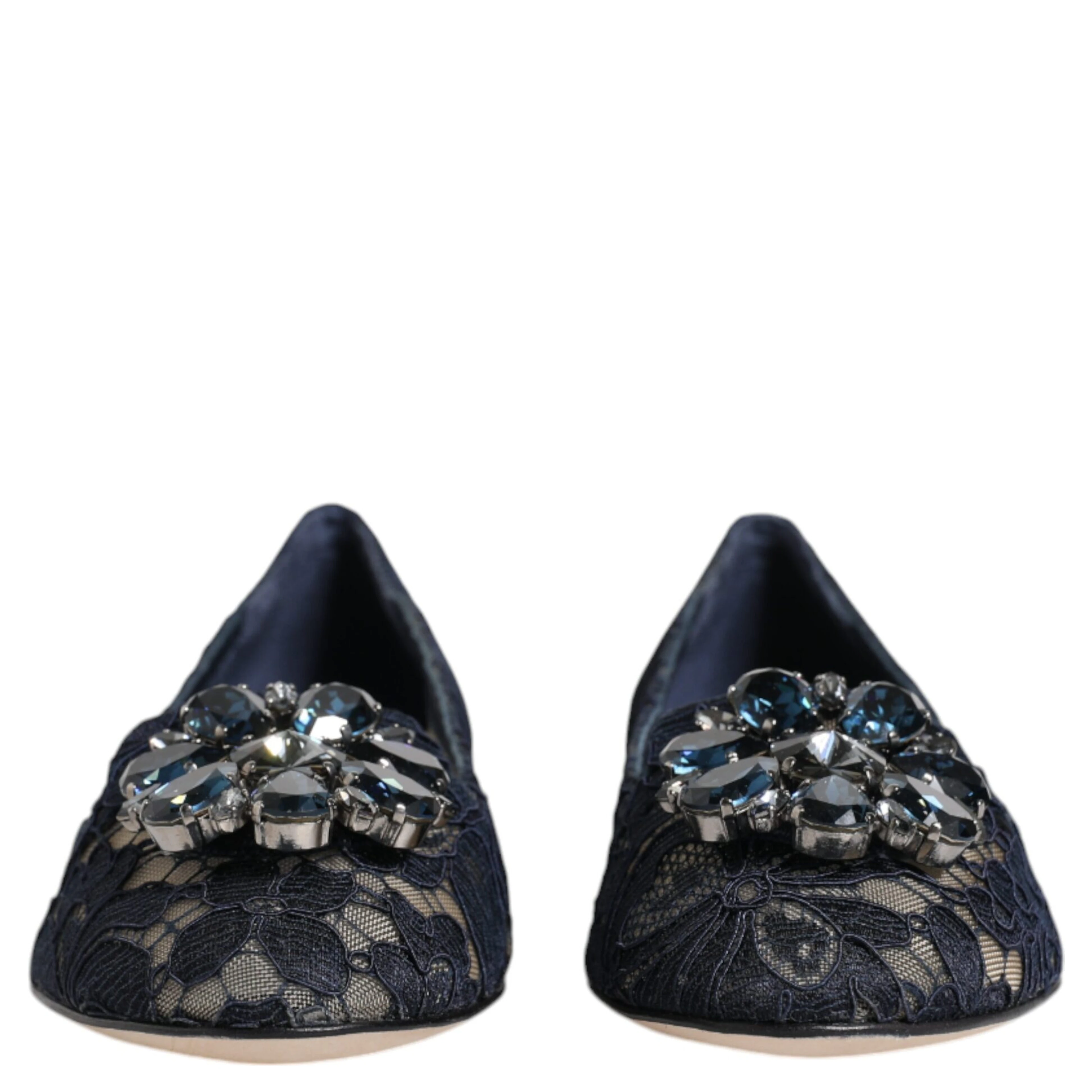 Blue Taormina Lace Crystals Flats Shoes