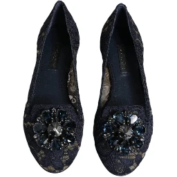 Blue Taormina Lace Crystals Flats Shoes