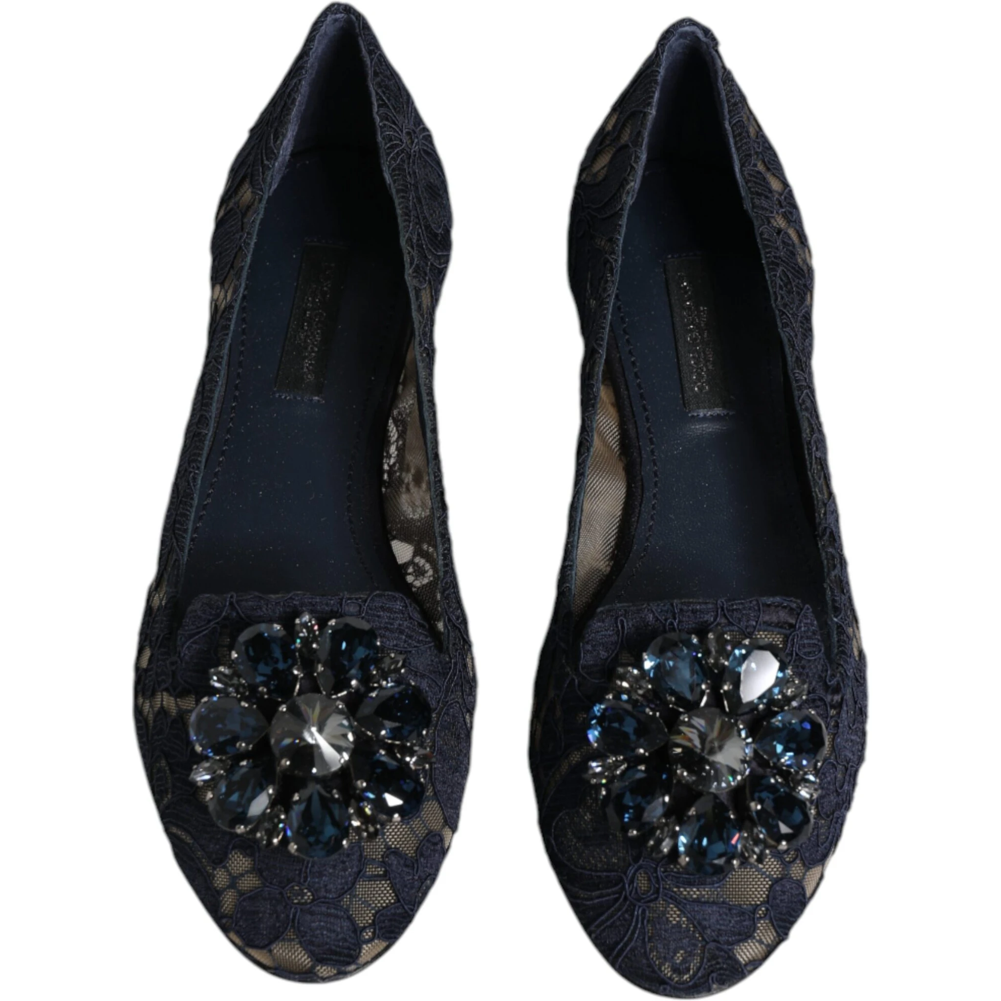 Blue Taormina Lace Crystals Flats Shoes